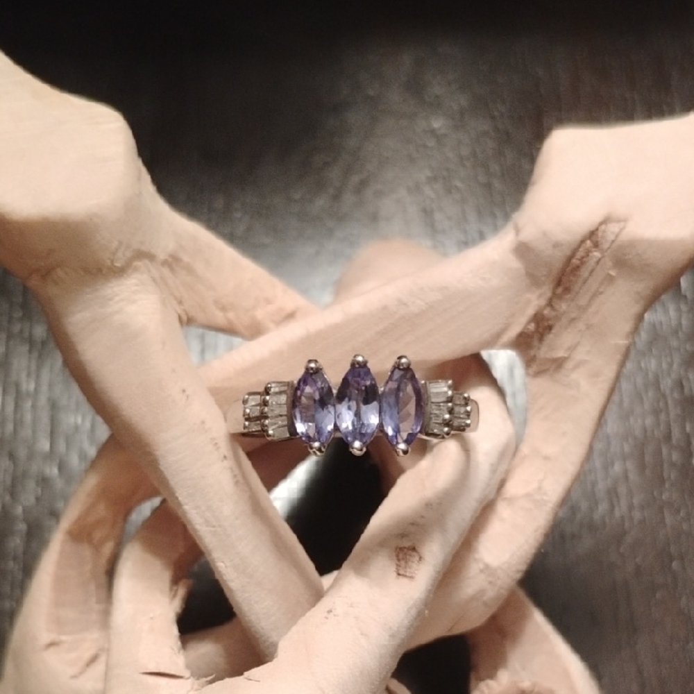 Three-Stone Purple Crystal Ring in Sterling Finish